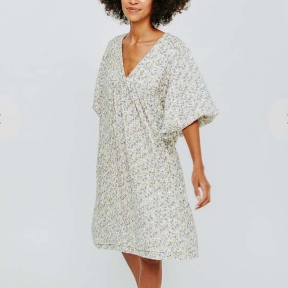 Mirth Dresses & Skirts - MIRTH Belem Dress Sandstone Coral Floral Cotton V-Neck Puff Sleeve Pockets Sm